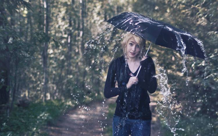 девушка, зонт, дождь, ситуация   - эротичные картинки