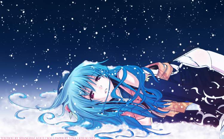 Обои Аниме, замерзшая девушка, Hinanawi tenshi, зима, снег, eretto на рабочий стол